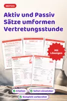Vorschau - Arbeitsblätter - Aktiv und Passiv Sätze umformen Vertretungsstunde - Deckblatt