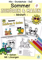 Vorschau - Arbeitsblätter - Hörübung Zuhören und Malen Sommer - Kindergarten, Klasse 1, Klasse 2, DaZ - Deckblatt