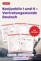 Vorschau - Arbeitsblätter - Konjunktiv I und II – Vertretungsstunde Deutsch - Deckblatt