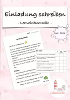 Vorschau - Test - Einladung schreiben Lernzielkontrolle/ Arbeit (Kl. 3) - Deckblatt