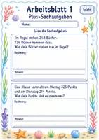 Vorschau - Arbeitsblätter - Mathetest Sachaufgaben | Mathematik Klasse 3 | 6 Arbeitsblätter als PDF - Seite 1