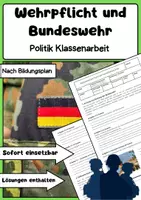 Vorschau - Arbeitsblätter - Wehrpflicht und Bundeswehr Politik Klassenarbeit - Deckblatt