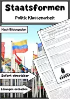 Vorschau - Arbeitsblätter - Staatsformen Politik Klassenarbeit: Monarchie & Republik - Deckblatt