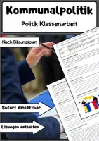 Vorschau - Arbeitsblätter - Kommunalpolitik Klassenarbeit: Gemeinde & Gemeinderat Klasse 10 - Deckblatt