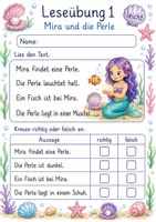 Vorschau - Arbeitsblätter - Erstlesen Klasse 1 – Meerjungfrauen kurze Geschichten | Deutsch Klasse 1 | 6 Leseübungen als PDF - Seite 1