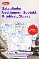 Vorschau - Arbeitsblätter - Satzglieder bestimmen: Subjekt, Prädikat, Objekt - Deckblatt
