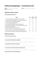 Vorschau - Arbeitsblätter - Reflexionsfragebogen Technik Reflexion Fragebogen anpassbar - Deckblatt