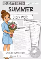 Vorschau - Arbeitsblätter - Summer holidays begin - story walk | Lesespaziergang Sommerferien Englisch - Deckblatt