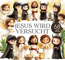 Vorschau - Bildkarten - Jesus in der Wüste versucht, Clipart für den Religionsunterricht, Bibelgeschichte für Kinder - Deckblatt