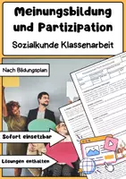 Vorschau - Arbeitsblätter - Meinungsbildung & Partizipation Sozialkunde Klassenarbeit - Deckblatt
