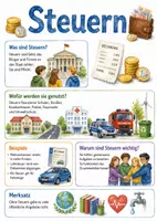 Vorschau - Arbeitsblätter - Lernposter + Arbeitsblätter zum Thema "Steuern" + Lösung & MP3 + Mindmap + Infografik - Deckblatt