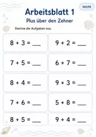 Vorschau - Arbeitsblätter - Über den Zehner rechnen Klasse 1 | Mathematik | 5 Arbeitsblätter als PDF - Seite 1