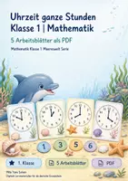 Vorschau - Arbeitsblätter - Uhrzeit ganze Stunden Klasse 1 | Mathematik | 5 Arbeitsblätter als PDF - Deckblatt