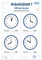 Vorschau - Arbeitsblätter - Uhrzeit ganze Stunden Klasse 1 | Mathematik | 5 Arbeitsblätter als PDF - Seite 1