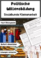 Vorschau - Arbeitsblätter - Politische Willensbildung Demokratie Politik Klassenarbeit - Deckblatt