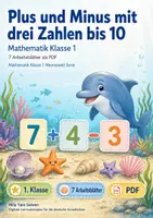Vorschau - Arbeitsblätter - Plus und Minus mit drei Zahlen bis 10 | Mathematik Klasse 1 | 7 Arbeitsblätter als PDF - Deckblatt