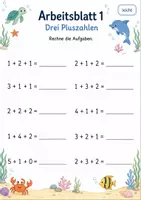 Vorschau - Arbeitsblätter - Plus und Minus mit drei Zahlen bis 10 | Mathematik Klasse 1 | 7 Arbeitsblätter als PDF - Seite 1