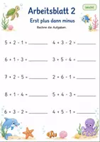 Vorschau - Arbeitsblätter - Plus und Minus mit drei Zahlen bis 10 | Mathematik Klasse 1 | 7 Arbeitsblätter als PDF - Seite 2