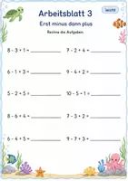 Vorschau - Arbeitsblätter - Plus und Minus mit drei Zahlen bis 10 | Mathematik Klasse 1 | 7 Arbeitsblätter als PDF - Seite 3