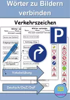 Vorschau - Arbeitsblätter - Wörter und Bilder verbinden: Verkehrsschilder / Verkehrszeichen - DaZ/DaF / Deutsch (Wortschatz) - Deckblatt