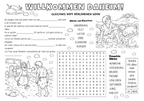 Vorschau - Arbeitsblätter - Der verlorene Sohn - Religion Bibelgeschichten "Spiel- & Rätselmatte" | Gleichnis vom verlorenen Sohn | Religion Grundschule | Der verlorene Sohn Klasse 2, 3 & 4 | Aufgaben für Schnelle | Ich bin fertig Aufgaben | Lückenfüller - Seite 1