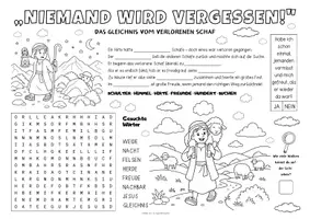 Vorschau - Arbeitsblätter - Das verlorene Schaf - Religion Bibelgeschichten "Spiel- & Rätselmatte" | Das verlorene Schaf Klasse 1 & 2 | Gleichnis vom verlorenen Schaf | Religion Grundschule | Aufgaben für Schnelle | Ich bin fertig Aufgaben | Lückenfüller - Seite 1