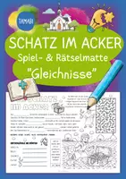 Vorschau - Arbeitsblätter - Das Gleichnis vom Schatz im Acker - Religion Bibelgeschichten "Spiel- & Rätselmatte" | Das Gleichnis vom Schatz im Acker Klasse 2, 3 & 4 | Religion Grundschule | Aufgaben für Schnelle | Ich bin fertig Aufgaben | Lückenfüller - Deckblatt