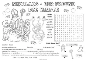 Vorschau - Arbeitsblätter - Nikolaus - Religion "Spiel- & Rätselmatte" | Der Heilige Nikolaus | Nikolaus Grundschule | Nikolaus Klasse 2, 3 & 4 | Nikolaustag | Aufgaben für Schnelle | Ich bin fertig Aufgaben | Lückenfüller - Seite 1