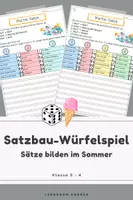 Vorschau - Arbeitsblätter - Satzbau-Würfelspiel Sommer | Sätze erweitern & bilden mit Nomen, Verben & Präpositionen (Klasse 3-4 & DaZ) - Deckblatt