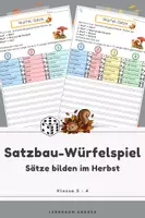 Vorschau - Arbeitsblätter - Satzbau-Würfelspiel Herbst | Sätze erweitern & bilden mit Nomen, Verben & Präpositionen (Klasse 3- 4 & DaZ) - Deckblatt