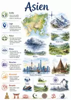 Vorschau - Arbeitsblätter - Lernposter + Arbeitsblätter zum Thema "Asien" + Lösung & MP3 + Mindmap + Infografik - Deckblatt