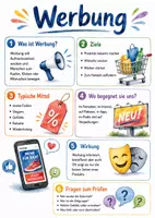 Vorschau - Arbeitsblätter - Lernposter + Arbeitsblätter zum Thema "Werbung" + Lösung & MP3 + Mindmap + Infografik - Deckblatt