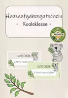 Vorschau - Bildkarten - Koalaklasse: Hausaufgabengutschein (Kl. 1-4) - Deckblatt