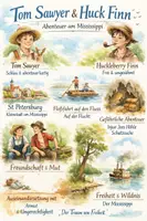 Vorschau - Arbeitsblätter - Lernposter + Arbeitsblätter zum Thema "Tom Sawyer und Huckleberry Finn" + Lösung & MP3 + Mindmap + Infografik - Deckblatt