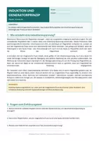 Vorschau - Arbeitsblätter - Arbeitsblatt Physik Klasse 10 - Induktion und Generatorprinzip - Deckblatt