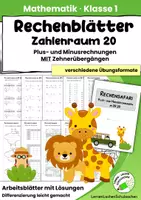 Vorschau - Arbeitsblätter - Zehnerübergang im Zahlenraum 20 – Plus und Minus | Rechenblätter, Übungsheft & Lösungen - Seite 1