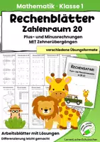 Vorschau - Arbeitsblätter - Zehnerübergang im Zahlenraum 20 – Plus und Minus | Rechenblätter, Übungsheft & Lösungen - Deckblatt