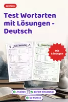 Vorschau - Arbeitsblätter - Test Wortarten mit Lösungen - Deutsch - Deckblatt