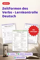 Vorschau - Test - Zeitformen des Verbs - Lernkontrolle Deutsch - Deckblatt