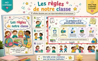 Aperçu - Matériel pour travaux manuels / dessin - Les règles de classe Affiches de rentrée scolaire Français - Page de couverture