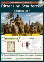 Vorschau - Stundenentwürfe - Ritter im Mittelalter: Rittertum und Stauferzeit | Stationenarbeit - Deckblatt