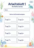 Vorschau - Arbeitsblätter - 7er Reihe Einmaleins | Mathematik Klasse 2 | 7 Arbeitsblätter als PDF - Seite 1