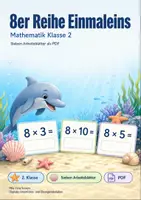Vorschau - Arbeitsblätter - 8er Reihe Einmaleins | Mathematik Klasse 2 | 7 Arbeitsblätter als PDF - Deckblatt