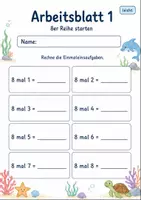 Vorschau - Arbeitsblätter - 8er Reihe Einmaleins | Mathematik Klasse 2 | 7 Arbeitsblätter als PDF - Seite 1
