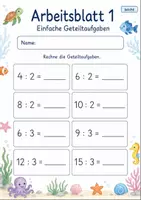Vorschau - Arbeitsblätter - Geteiltaufgaben Klasse 2 | Mathematik Klasse 2 | 7 Arbeitsblätter als PDF - Seite 1