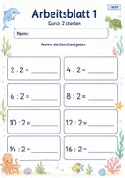 Vorschau - Arbeitsblätter - Geteilt durch 2 | Mathematik Klasse 2 | 7 Arbeitsblätter als PDF - Seite 1