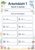 Vorschau - Arbeitsblätter - Geteilt durch 4 | Mathematik Klasse 2 | 7 Arbeitsblätter als PDF - Seite 1