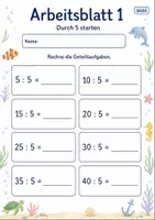 Vorschau - Arbeitsblätter - Geteilt durch 5 | Mathematik Klasse 2 | 7 Arbeitsblätter als PDF - Seite 1
