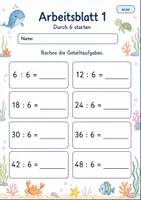 Vorschau - Arbeitsblätter - Geteilt durch 6 | Mathematik Klasse 2 | 7 Arbeitsblätter als PDF - Seite 1