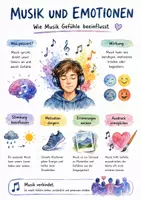 Vorschau - Arbeitsblätter - Lernplakat + Arbeitsblatt "Musik und Emotionen - Wie Musik Gefühle beeinflusst" + interaktive Lösung & MP3 + Mindmap + Infografik - Deckblatt